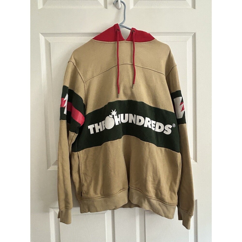 The Hundreds "Tilly" Khaki Bar Logo Color block StreetWear Hoodie - Size Large